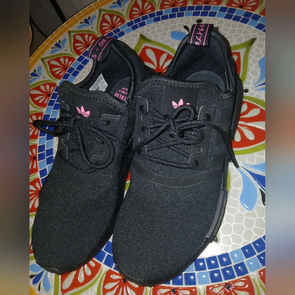 Adidas Black Sneakers with Pink Highlights